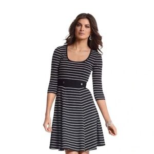 White House Black Market Black and White Striped 3/4 Sleeve Dress
